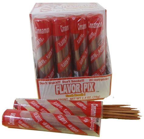 Cinnamon Toothpicks. This is a box of 20 plastic tubes filled with 20 ...