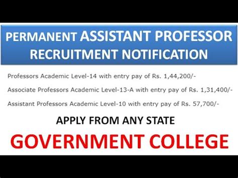 Permanent Assistant Professor Vacancies In Govt College With L10 7th