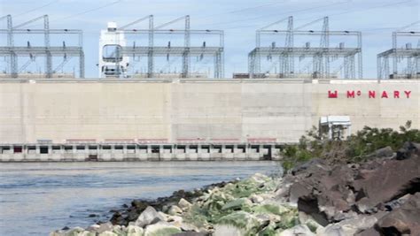 McNary Dam Columbia River Spillway Down Stream. 1.4-mile Concrete Dam ...