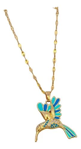 Collar Dije Colibri Zirconias Acero Inoxidable Chapa Oro K Meses