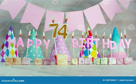 Happy Birthday Number 74 In Pink Pastel Colors For A Girl Or Woman