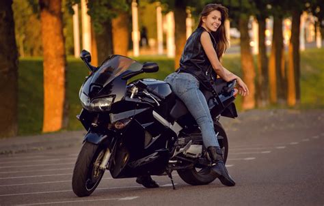 Обои ass road trees motorcycle model women jeans brunette на телефон и рабочий стол