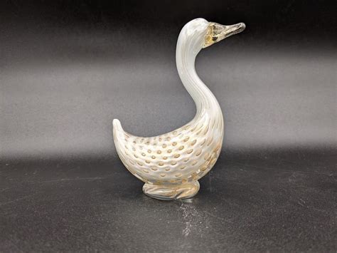 Vintage Murano Alfredo Barbini White And Gold Bullicante 5 Glass Duck Mcm Etsy