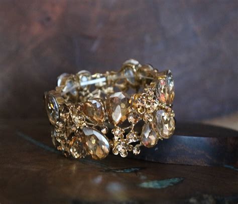 Gold Prom Bracelet Gold Bridal Bracelet Gold Rhinestone Etsy