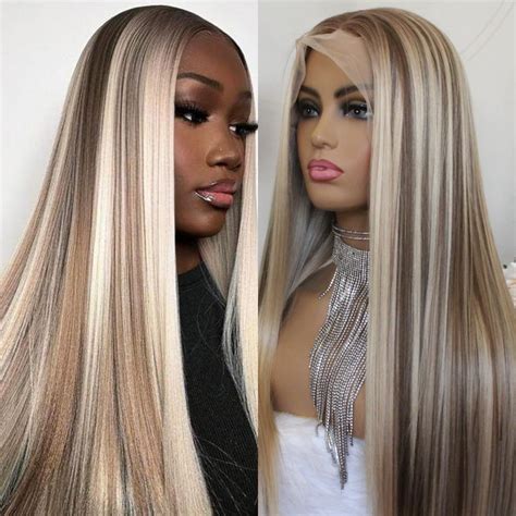 Amazon QDBOWIN QUEEN HAIR X Highlight Ash Blonde Lace Front Wig Ombre Brown Mixed