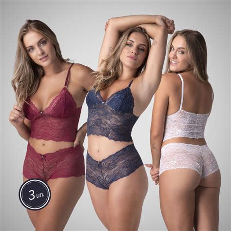 Promo O Kit Conjuntos Lingerie Linha Noite Calcinha Cropped Renda Short Doll Calesson Sensual