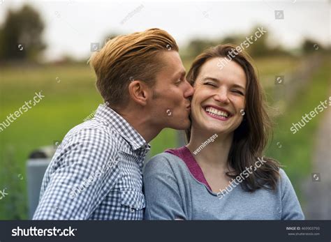 Blonde Woman Brunette Man Kissing Images Stock Photos Vectors Shutterstock