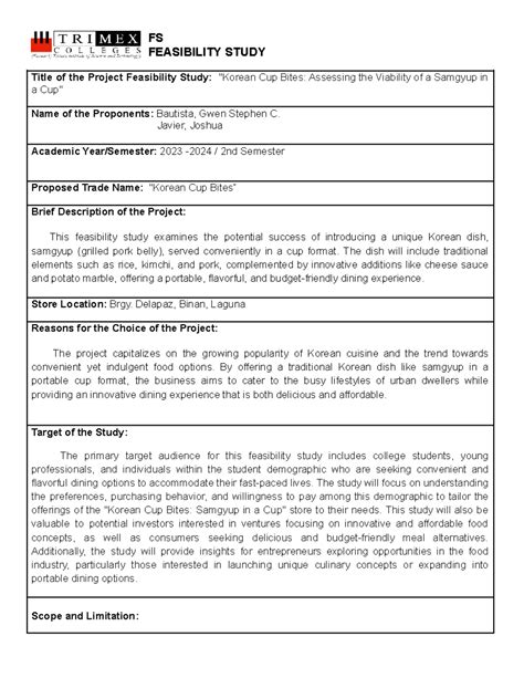 FS Title Proposal FS FEASIBILITY STUDY Title Of The Project