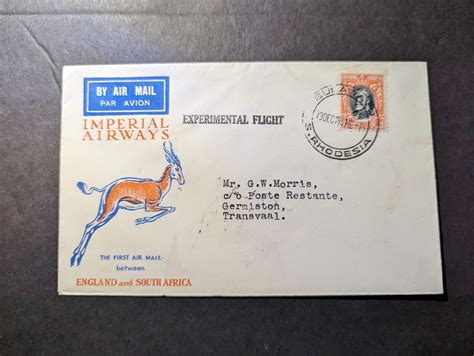 S Rhodesia Airmail First Flight Cover Ffc Bulawayo To Germiston