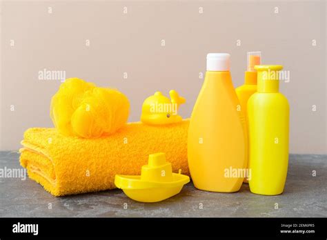 Bath Accessories For Children On Color Background Stock Photo Alamy