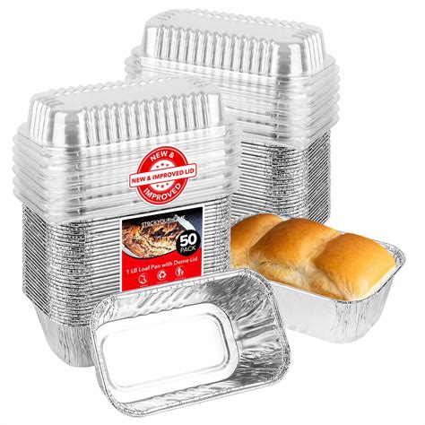 Stock Your Home Disposable Aluminum Mini Loaf Pans With Lids 1 Lb 50 Pack Plastic Dome Lid