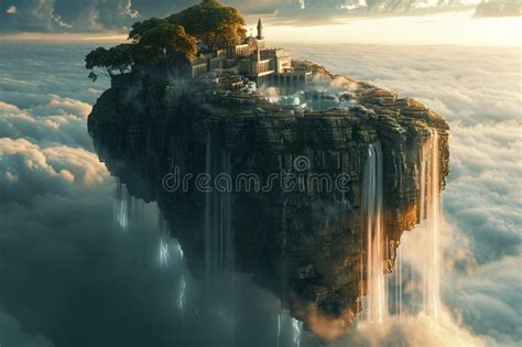 Floating Island City Stock Illustration Illustration Of Cliff 335747410