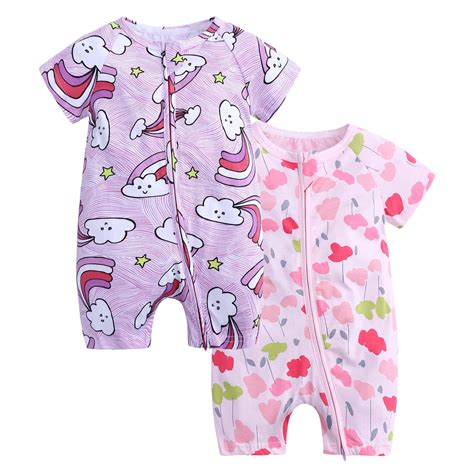 MYGBCPJS 2-Pack Baby Short Sleeve Zipper Romper Toddler Cotton Playsuit