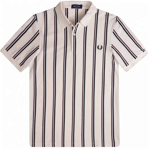 Fred Perry Vertical Stripe Polo Shirt Ecru M