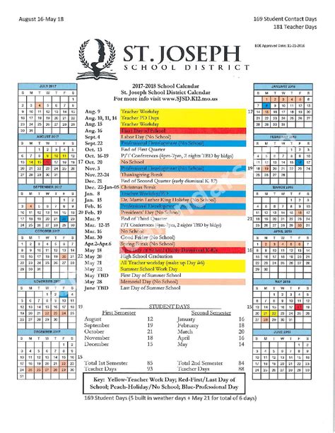 Saint Josephs Academic Calendar - Printable And Enjoyable Learning