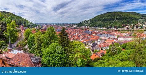 Panoramic View Of Beautiful Medieval Town Heidelberg Including C Stock