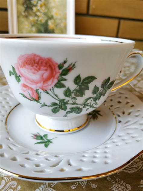 Фарфоровое чайная пара чашка Германия Винтаж Прорезной ажурный фарфор ...