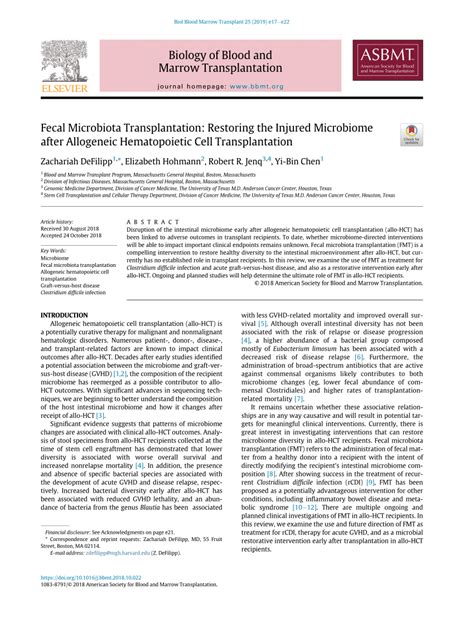 Pdf Fecal Microbiota Transplantation Restoring The Injured