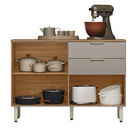 Balcão Cozinha Alba Portas Gavetas Amêndola Nude Prime Tx Demóbile