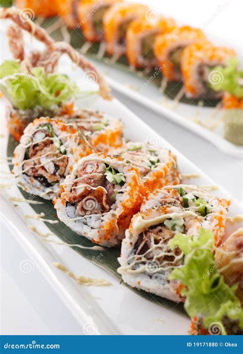 Spider Roll Sushi Dinner Plate Landscape Royalty Free Stock Photo