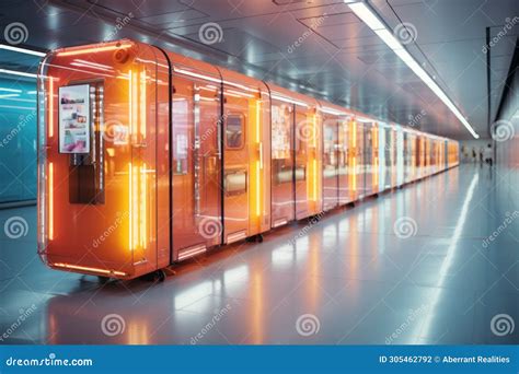 An Orange Subway Train In A Subway Station Stock Illustration Illustration Of Built Land