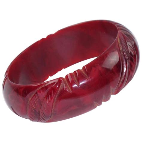 Bakelite Carved Bracelet Bangle Crimson Red At 1stdibs Carved