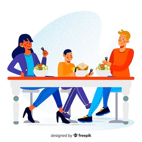 Escena Familia Comiendo Juntos Dibujada A Mano Vector Gratis