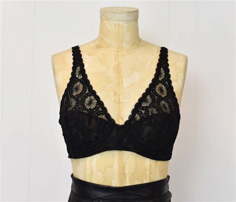 1970s Spiderweb Lace Black Sheer Sariana Lingerie Boudoir Bra D Cup Canned Ham Vintage