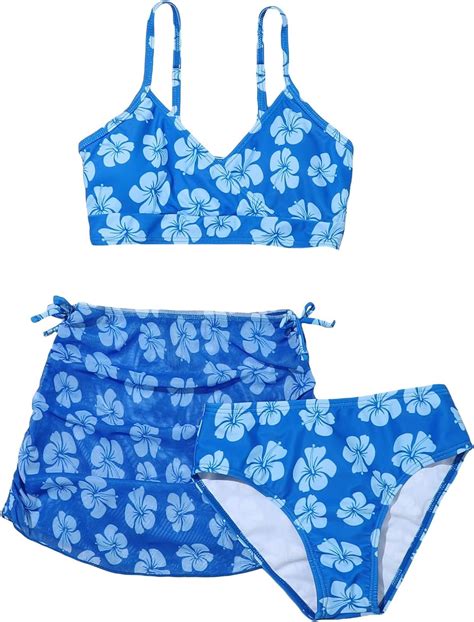 Amazon COZYEASE Girls 3 Piece Set Floral Print Bikini Swimsuit With Drawstring Beach Skirt