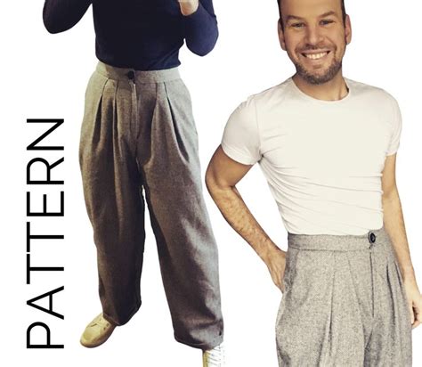 Mens High Waisted Trousers Sewing Pattern Print At Etsy Mens High