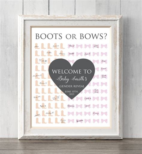 Gender Reveal Boots Or Bows Personalized Guest Book Print Etsy In