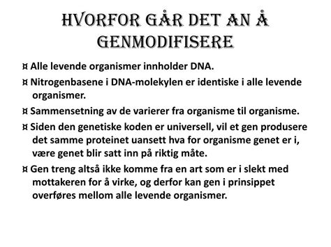 PPT 8A Bioteknologi Og Genteknologi Levende Organismer Og DNA Blir