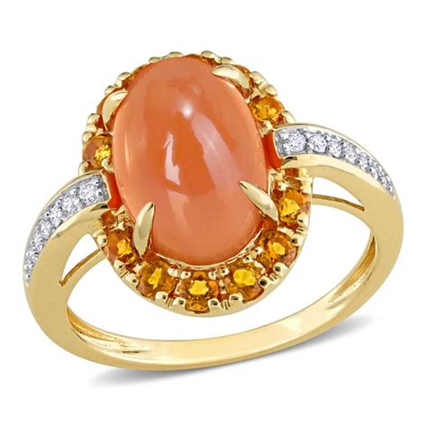 Miabella Women S 4 Carat T G W Oval Cabochon Cut Orange Moonstone Madeira Citrine And 1 10