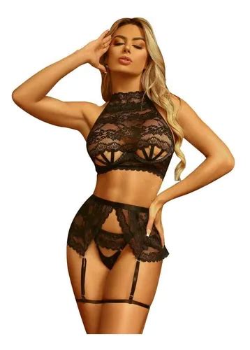 Lingerie Sexy Renda Detalhada Conjunto Preto Sensual Frete grátis