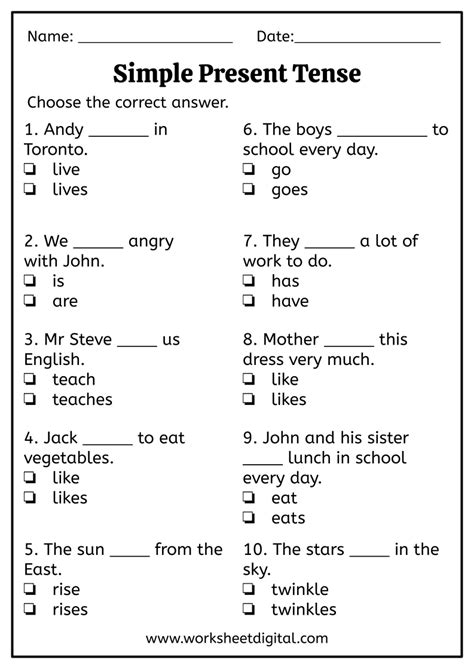 Simple Present Tense - Worksheet Digital - Worksheets Library