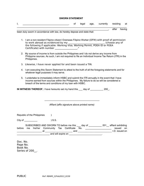 Printable Sworn Statement Form Printable Forms Free Online 9744 Hot Sex Picture