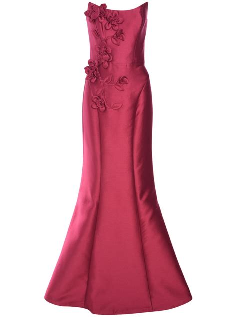 Marchesa Notte Floral Appliqu Satin Gown Pink Farfetch