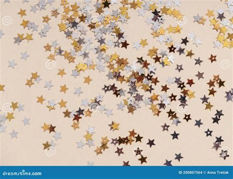 Gold Stars Glitter On Nude Background Festive Holiday Pastel Background Stock Photo Image Of