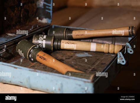 World War Ii German Fragmentation Grenades Stacked In A Military Box On