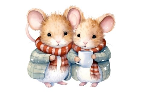 Cute Winter Mice Watercolor Clipart 1 Graphic by Skdesigns · Creative ...