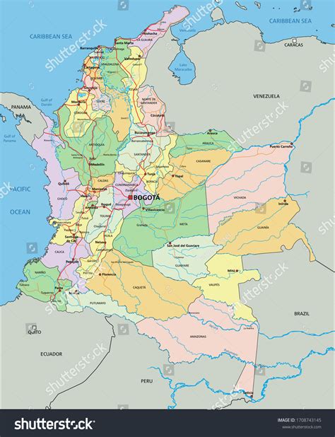 Colombia Mapa Pol Tico Altamente Editable Vector De Stock Libre De