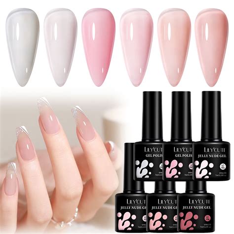 LILYCUTE 6pcs Set Pink Nude White Milky Jelly Gel Polish Manicure Soak Off UV LED Nail Art Gel