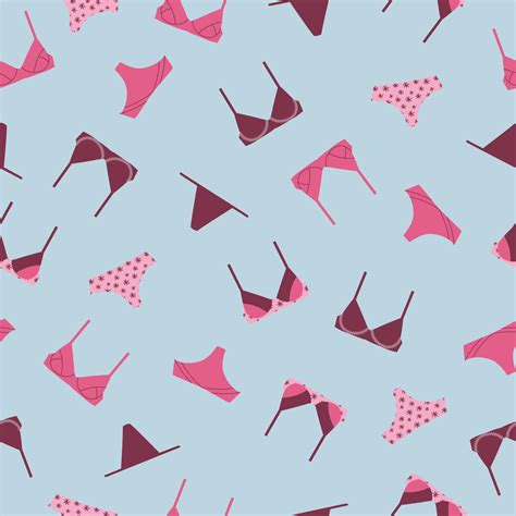 Seamless Pattern Of Lingerie In Pink Colors On Blue Background Female Underwear Lingerie