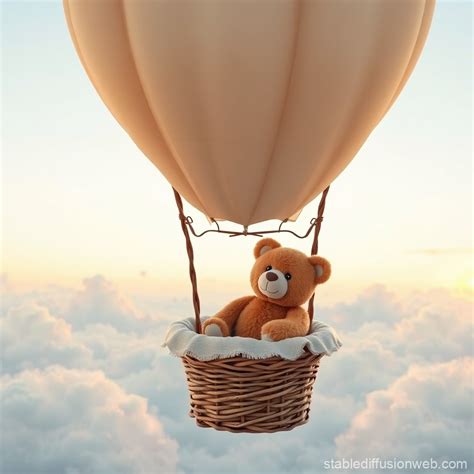 Blue Hot Air Balloon With A Round Basket In A Stormy Sky View From Below Texture Of Oil Paints