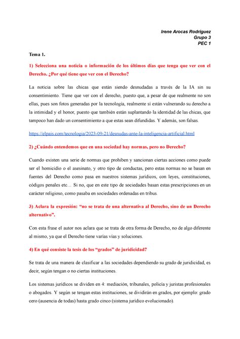 Pec 1 PRUEBA DE EVALUACIÓN CONTINUA 1 DE LOS PRIMEROS TEMAS Irene