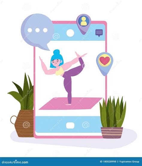 Yoga Online, Smartphone with daily Yoga Training App Stock Vector