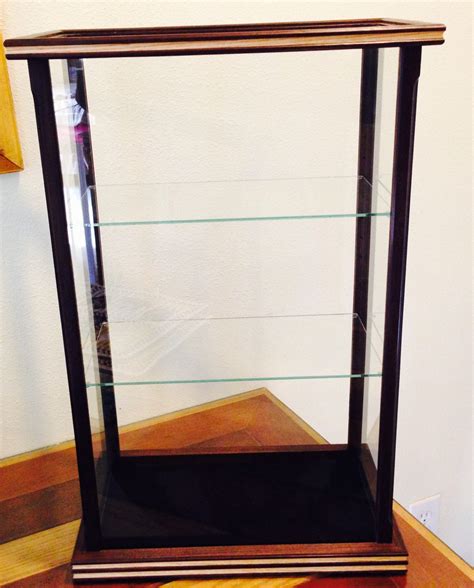 Inlaid Wood And Glass Display Case Peruvian Walnut With Oak