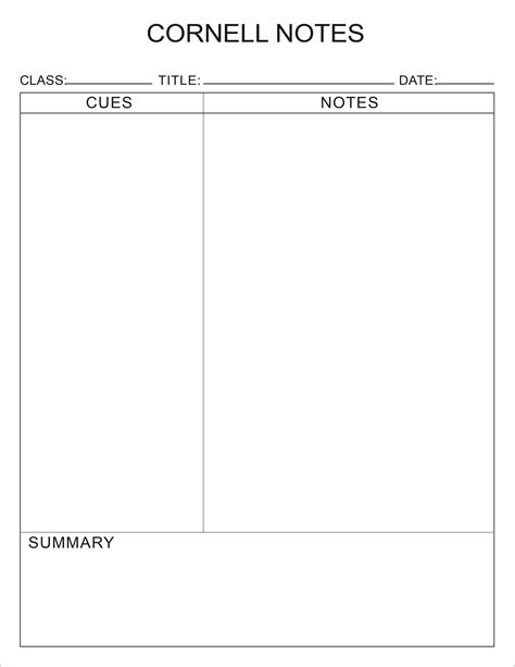 Printable Cornell Notes Plain Template PDF File Etsy Australia