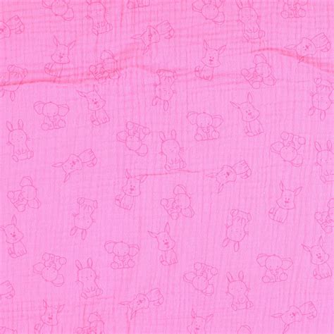 Mousseline De Coton Double Gaze Petits Animaux Rose Vif Snaply