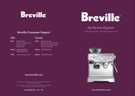 Breville Barista Express Espresso Maker Bes870Xl Instruction Manual